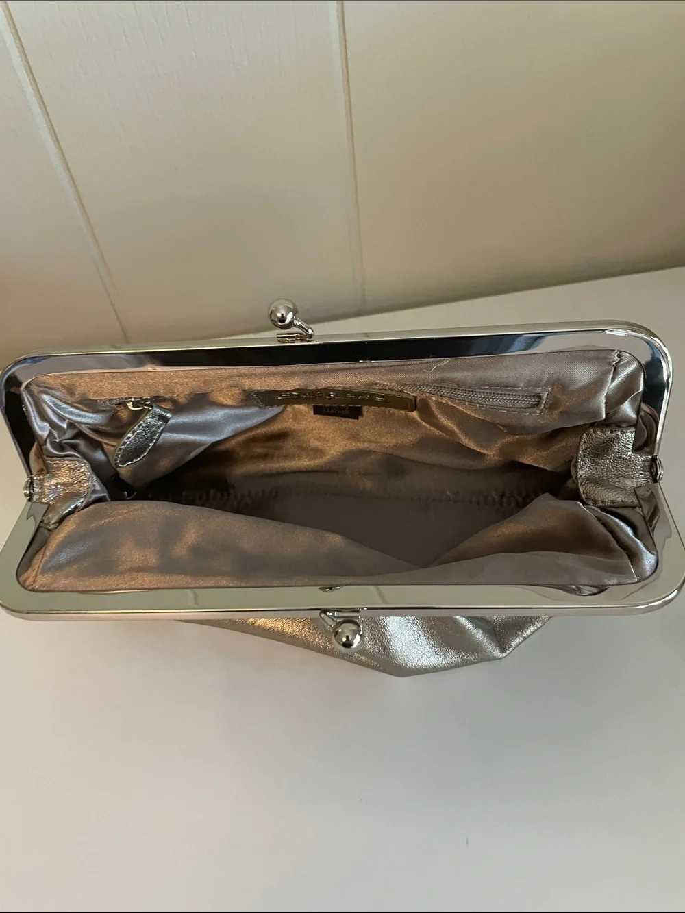 Express Metallic Leather Silver Frame Clutch